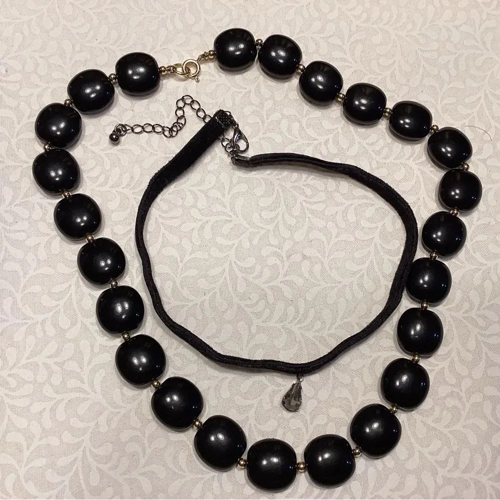 Classic Black Beaded Necklace and Choker Set